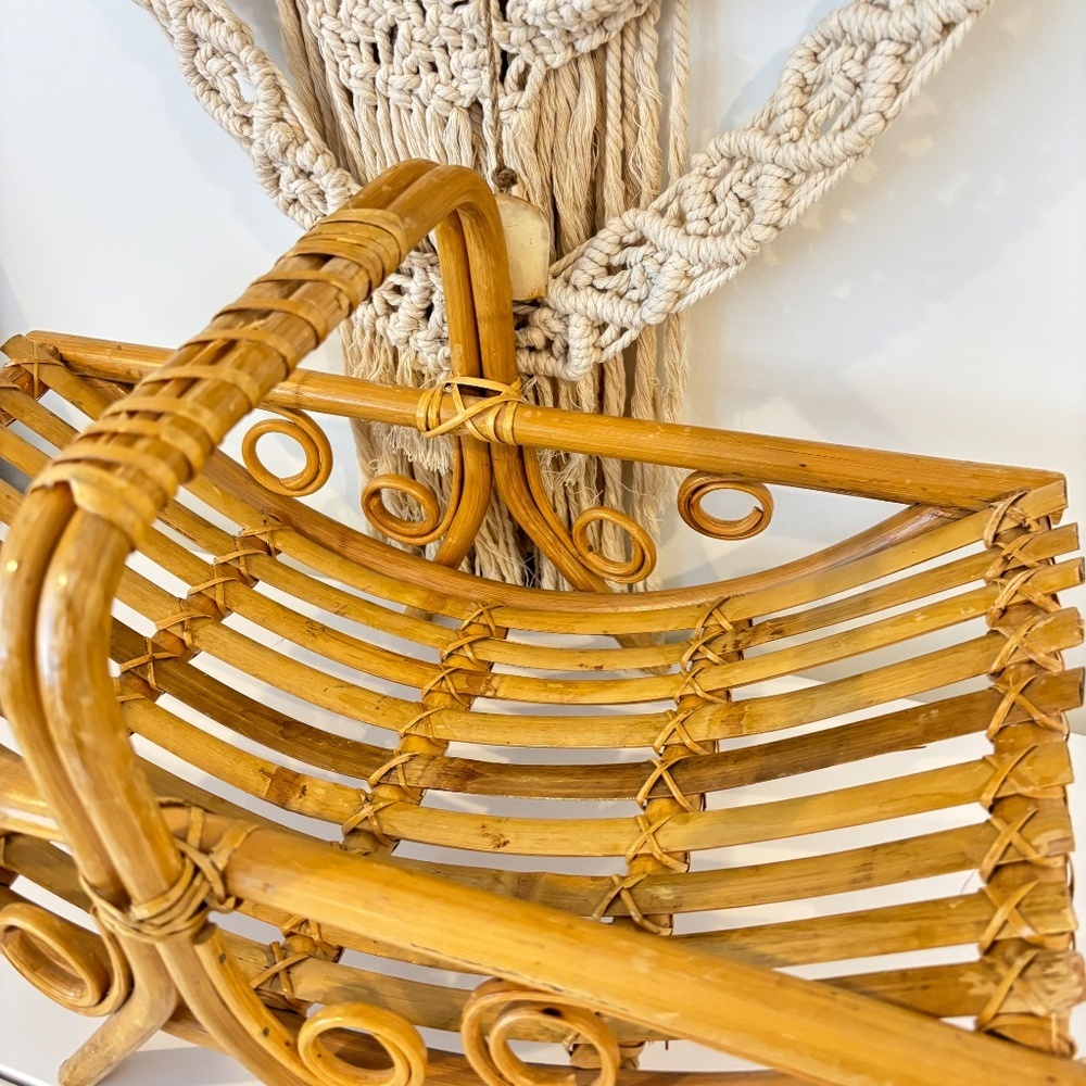 BOHO rattan bamboo mid century magazine rack towel holder MCM decor stand - Picture 11 of 15